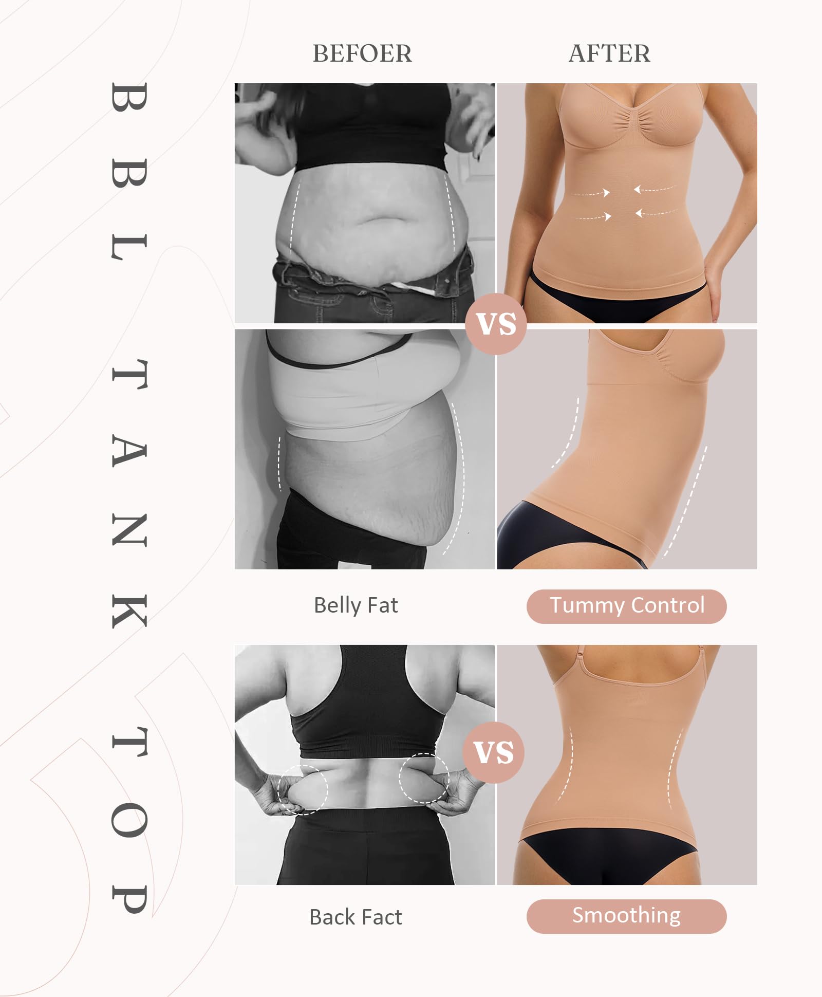 Camiseta sin Mangas de compresión sin Costuras para Mujer Shapewear Control de Barriga Cami Sujetador Integrado con Correas Ajustables