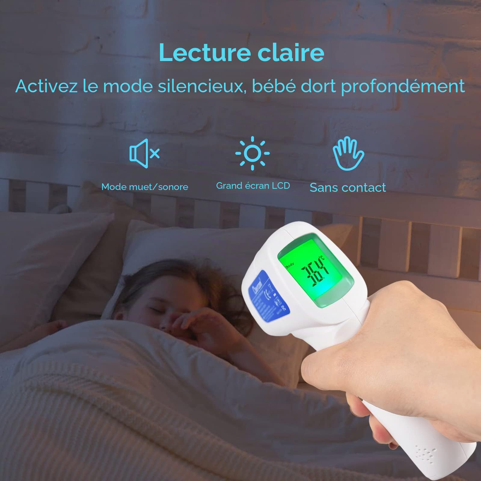 Berrcom Thermomètre Frontal Adulte et Bébé, Thermomètre Médical Infrarouge sans Contac avec Lecture Instantanée, Alarme de Fièvre