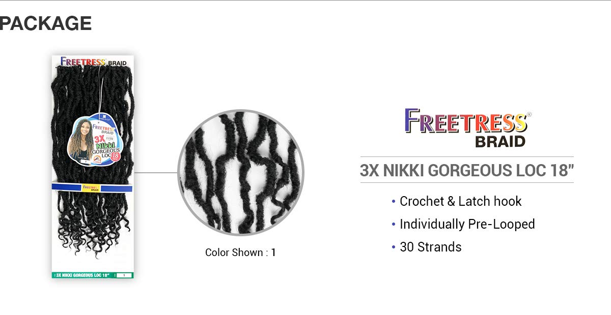 FreeTress Crochet Braids 3X Nikki Gorgeous Loc 18" (3-pack, 1)