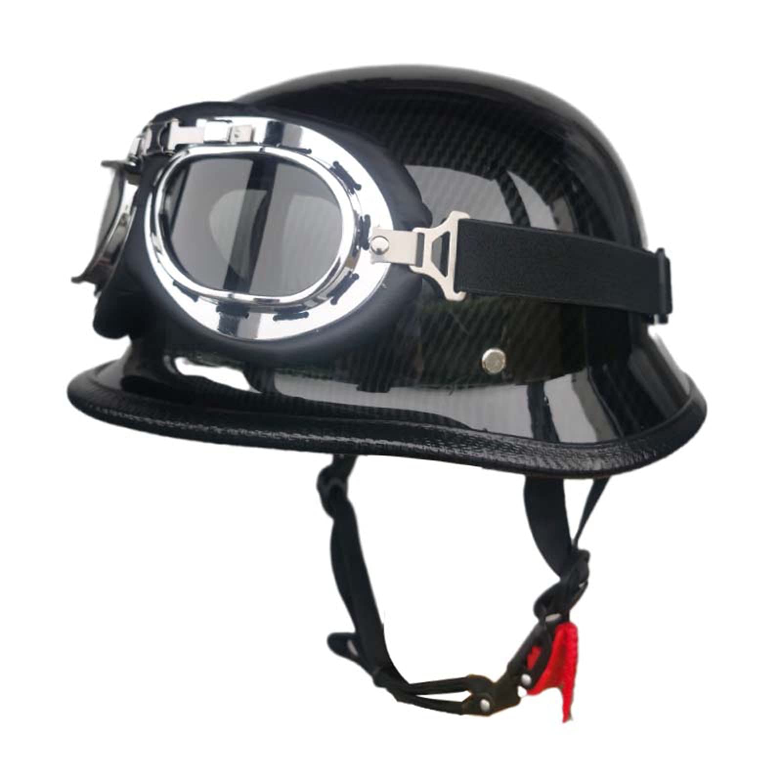 SDKUing Adults Retro Moto Helmet Cap, Mirror Silver Chrome Crash Half Helmet with Goggles, DOT Approved German Style Vintage Electric Open Helmet for Chopper Crusier Scooter Moped,55-60CM