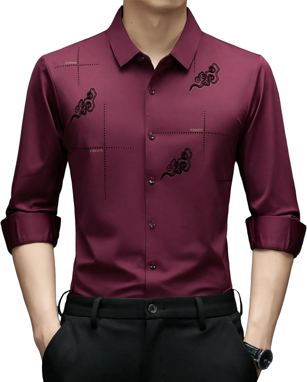 Men's Spring Autumn Trendy Wrinkle-Free Business Casual Long Sleeve Shirt