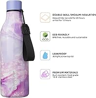 Vista 110 de BJPKPK Botellas de agua aisladas, botella de agua de metal de acero inoxidable de 18 onzas con correa, termo a prueba de fugas sin BPA, tazas