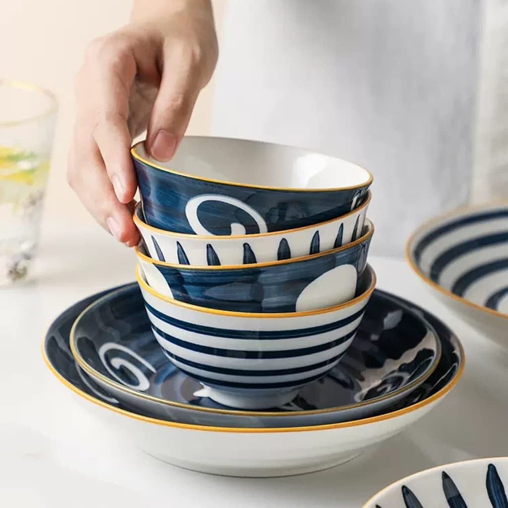 Miska do sałatek ceramiczna miska gospodarstwo domowe 10 zestawów kreatywna miska na ryż 13 cm miska ceramiczna prosta miska na ryż salaterka miska do serwowania (B, L)