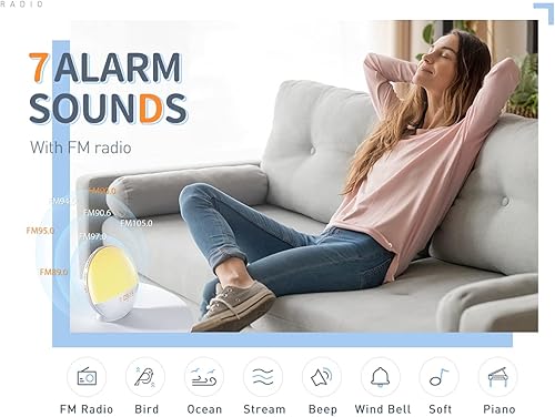 Miniatura 6 de Actualización 2021 Reloj despertador Heimvision A80S para adultos y niños, funciona con Alexa, simulación de amanecer, ayuda para dormir, 4 alarmas,