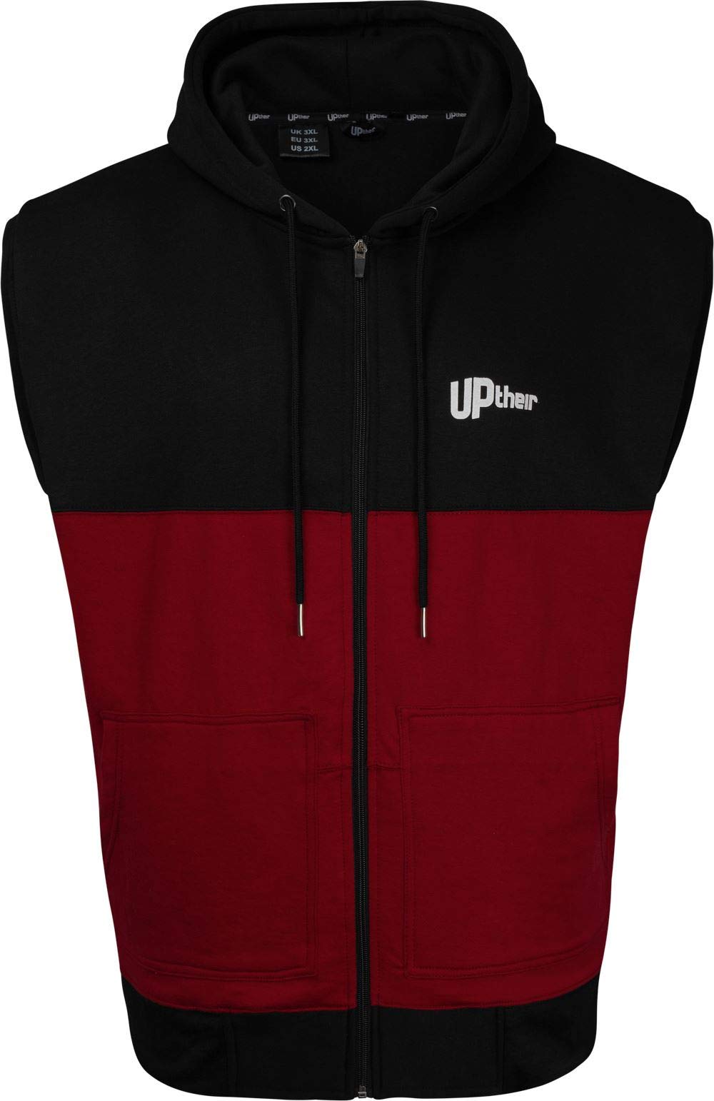 Uptheir Men's Rocco Zip Through Hooded Gilet - Burgundy Black (UK, Alpha, L, Regular, Regular)