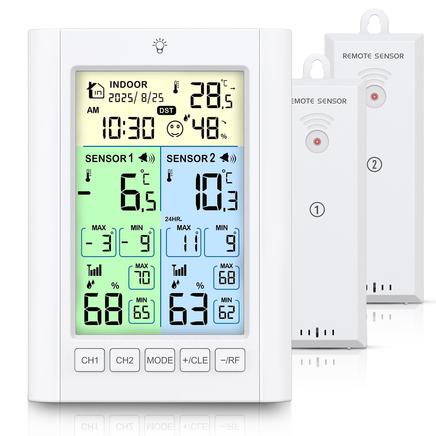 KeeKit Wireless Freezer Thermometer main unit and two remote sensors