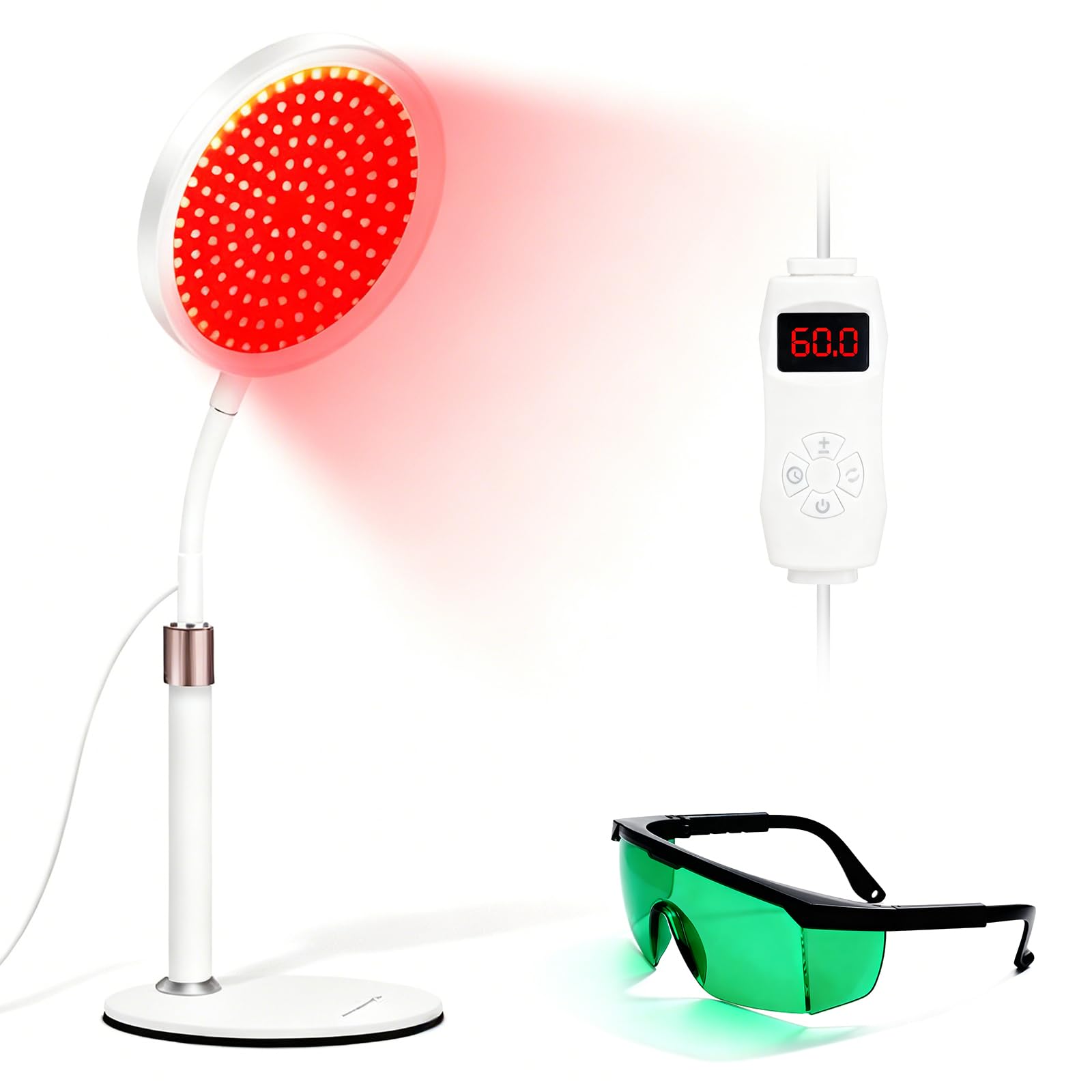 GBKDQQ Lampada a luce rossa 126 LED, lampada a infrarossi 850nm & 660nm con attacco, 5 livelli di luminosità & timer 5-30min, lampada a collo di cigno, luce rossa per viso e corpo per casa, ufficio