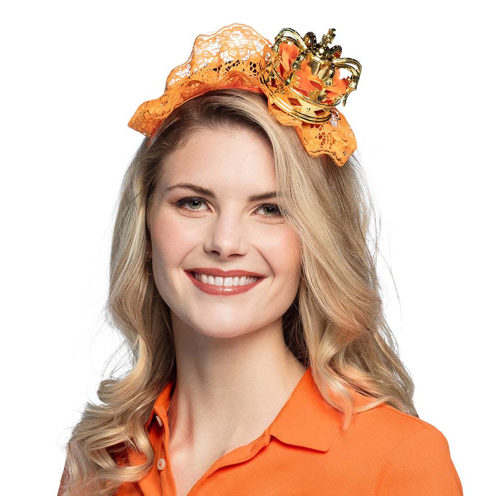 Boland 61829, Queen Headband, Gold Orange, Unisex, Crown with Lace Fabric, Tiara, Netherlands, Fan Item, Football - Image 3