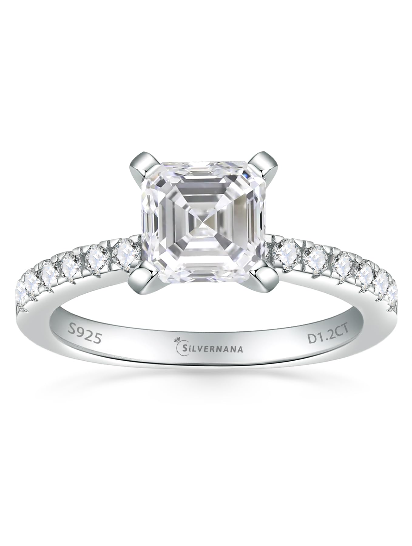 SILVERNANA 925 Sterling Silver Moissanite Engagement Ring for Women Round Brilliant Cut D Color VVS1 Moissanite Promise Ring for Her Size 4-10