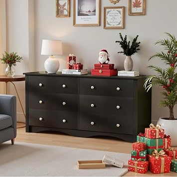Homall Dresser for Bedroom, 6 Drawer Dresser, Wood Chest of Drawers, Storage Dressers Organizer, for Living Room, Hallway, Entryway (Black)