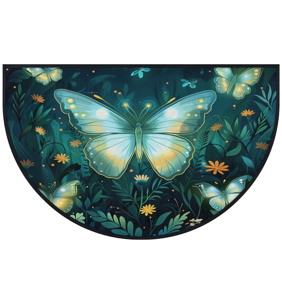 Mexpekil Paillasson demi-rond en forme de demi-lune pour intérieur et extérieur - Lavable - Absorbant la saleté - Motif papillons - 100 x 160 cm