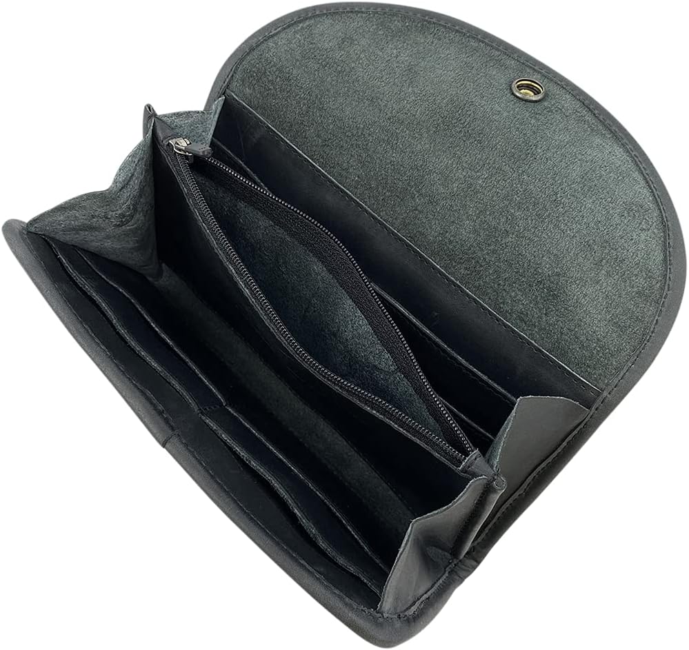Hide & Drink, Snap Clutch Wallet Handmade from Full Grain Leather - Stylish Organizer with Button Closure and Zipper Coin Pocket - Convenient Storage for Personal Items, Valuables (Charcoal Black)