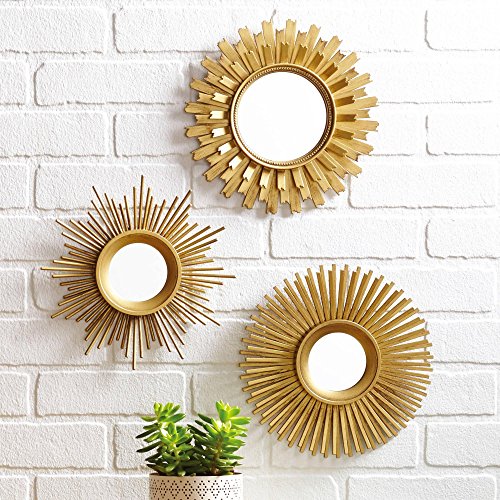 3-Piece Sunburst Wall Mirror Set, Multiple Finishes, Gold