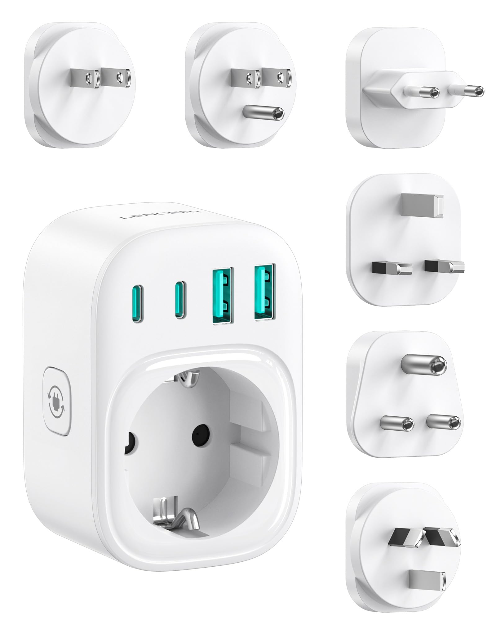 LENCENT Adaptateur de Voyage Universel Type A, B, C, D, G, I – 6 fiches détachables, Prise Internationale pour USA, UK, Japon, Inde, Costa Rica, Mexique, Thaïlande, Maldives, Sri Lanka, Australie