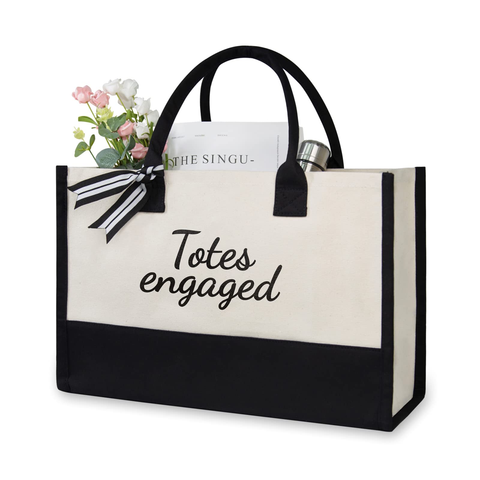 TOPDesign Canvas Tote Bag, Bridal Shower Gifts for Bride, Wedding Bachelorette Bride Gifts Shoulder Bag Totes-engaged