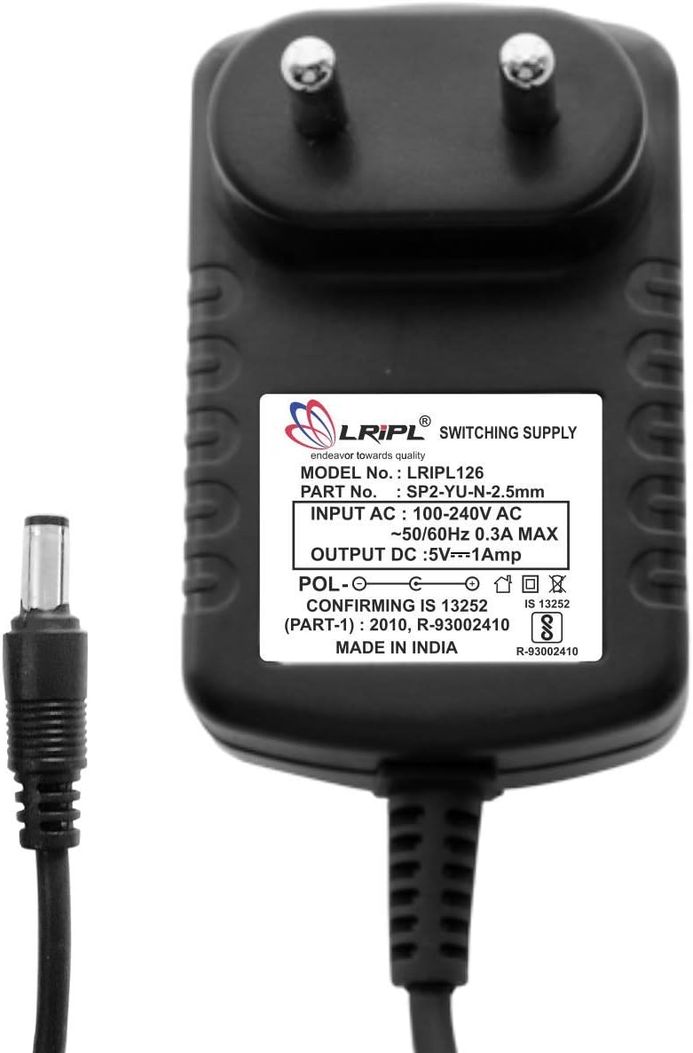 LRIPL 126 Power Adapter 5V 1Amp (2.5Mm Pin) For Settopbox/Dth (Indigital, Den,Hathway, Siti Cable Stb), Charging Adapter, Black