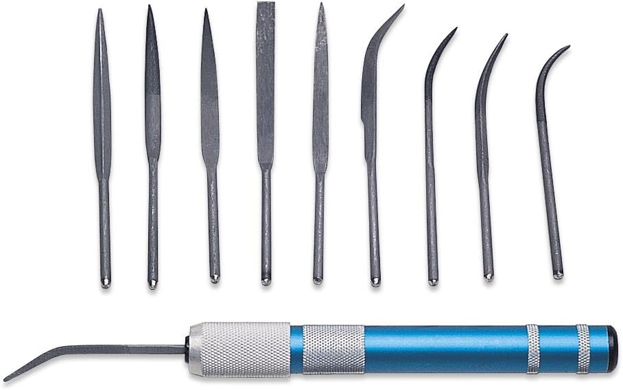 PMC Supplies LLC 10-Piece Riffler File Set with Handle Jewelry Making Wax Filing