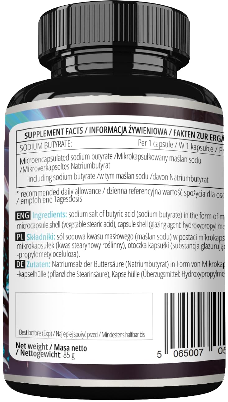 Sodium Butyrate High Dose 580 mg (30% Butyric Acid), 240 Capsules Végétales, 8 Mois, Supplément de Sodium pour Soutenir la Santé de l'Intestin - par Apollo's Hegemony