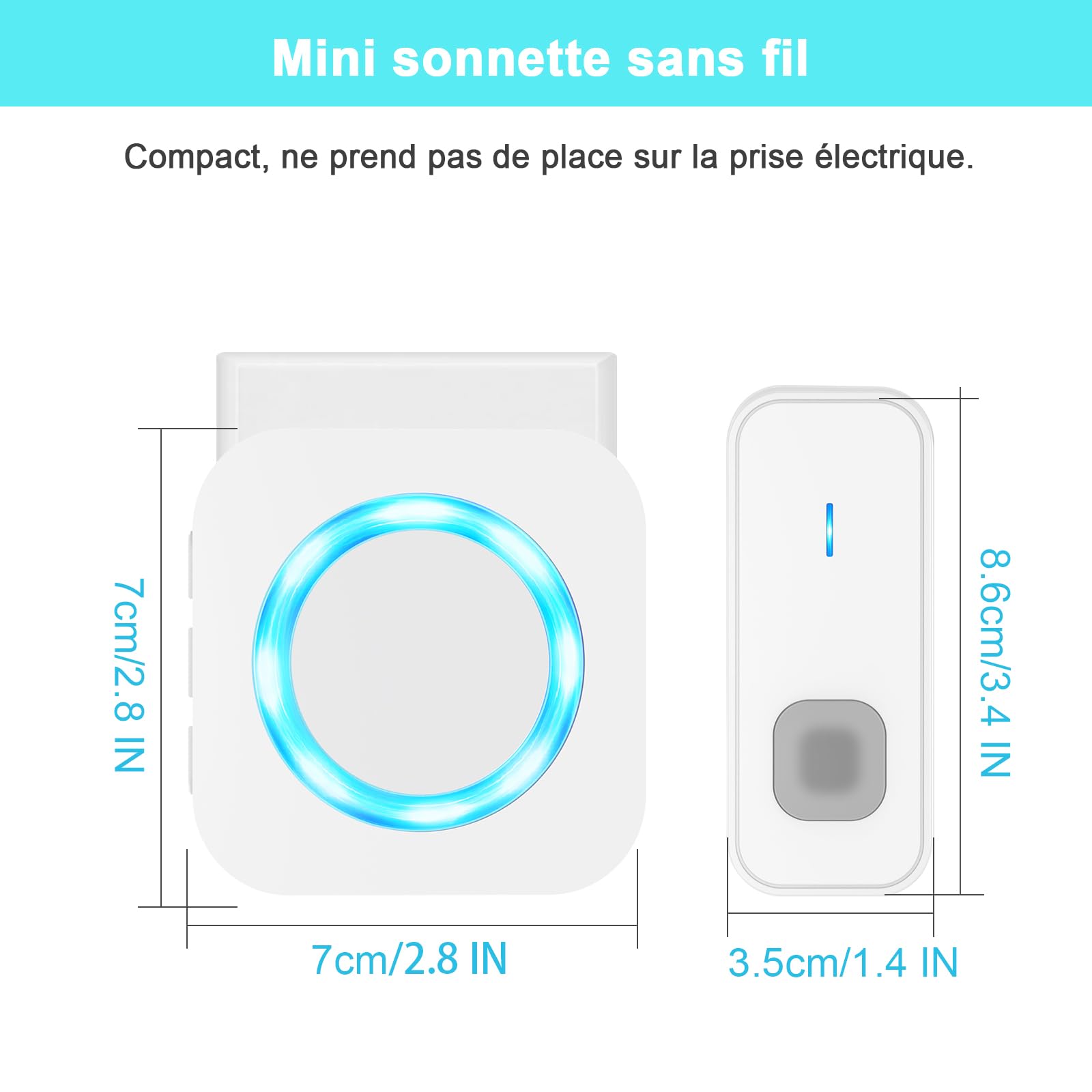 AIMAX Sonnette sans Fil avec 2 Émetteurs et 3 Récepteurs, Sonnette sans Fil Exterieur Etanche, Portée Élevée de 400 m, Étanche IP55, 55 Sonneries, 5 Niveaux de Volume avec Flash LED