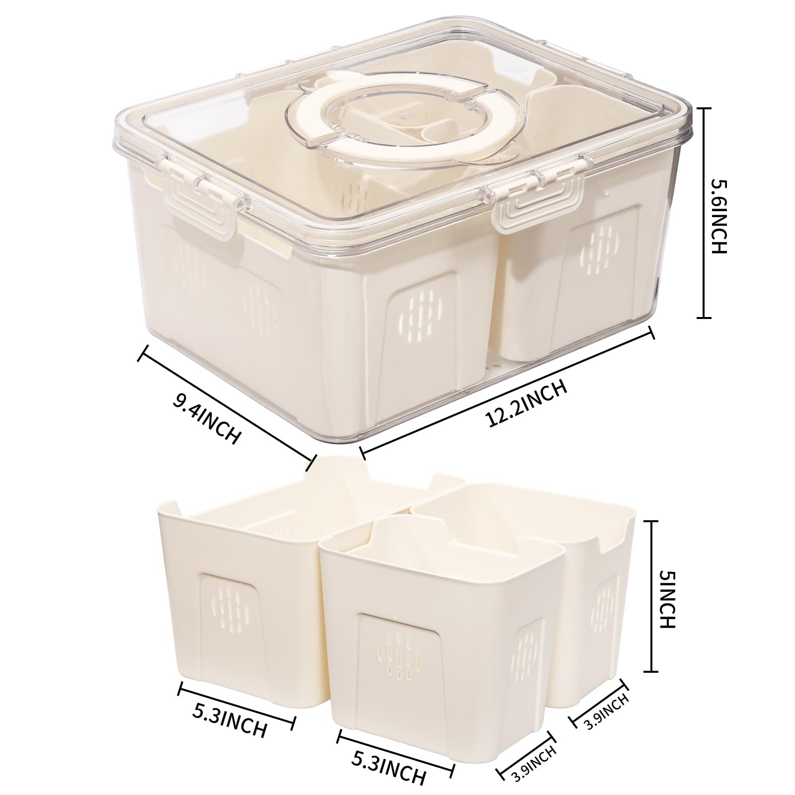 Contenitori ermetici per alimenti con coperchi e manico, contenitori per frigorifero con 3 scolapasta rimovibili, organizer da cucina e stoccaggio, essenziali per appartamenti, contenitore per frutta