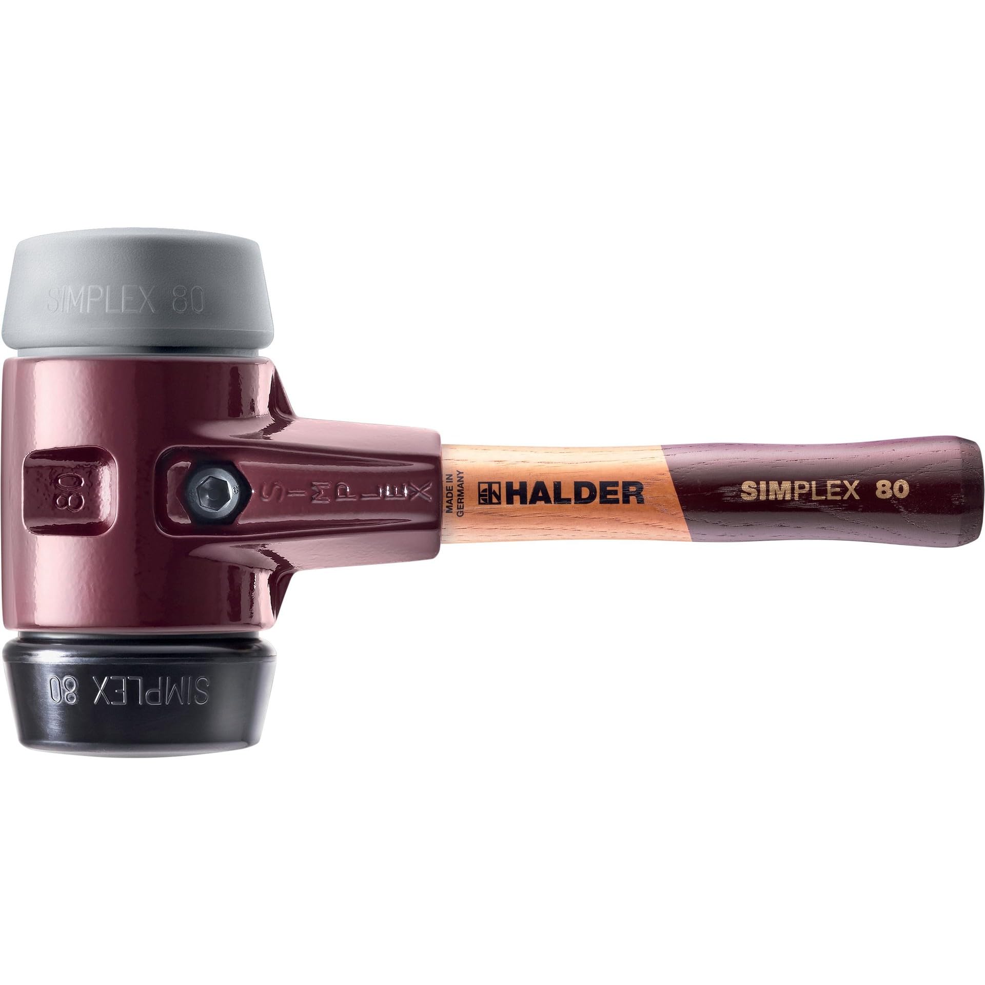SIMPLEX-Schonhammer, TPE-mid/Gummikomposition; mit Tempergussgehäuse und hochwertigem extra kurzen Holzstiel | D=80 mm/Stielausführung=extra kurz | 3023.082