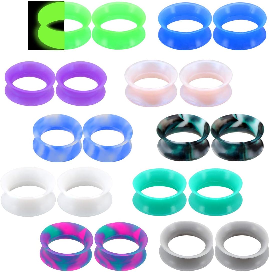 Jewseen 20PCS Soft Silicone Ear Gauges Flesh Tunnels Plugs Stretchers Expander Double Flared Flesh Tunnels Ear Piercing Jewelry