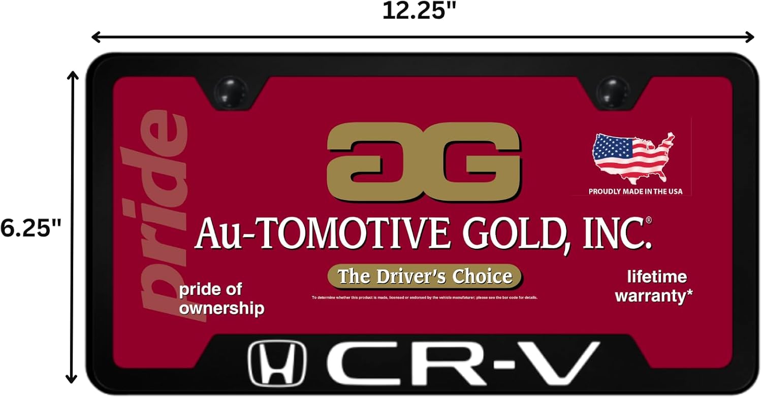 Au-TOMOTIVE GOLD, INC. Officially Licensed UV Printed Logo on Black Polycarbonate Notched License Plate Frame for Honda CR-V