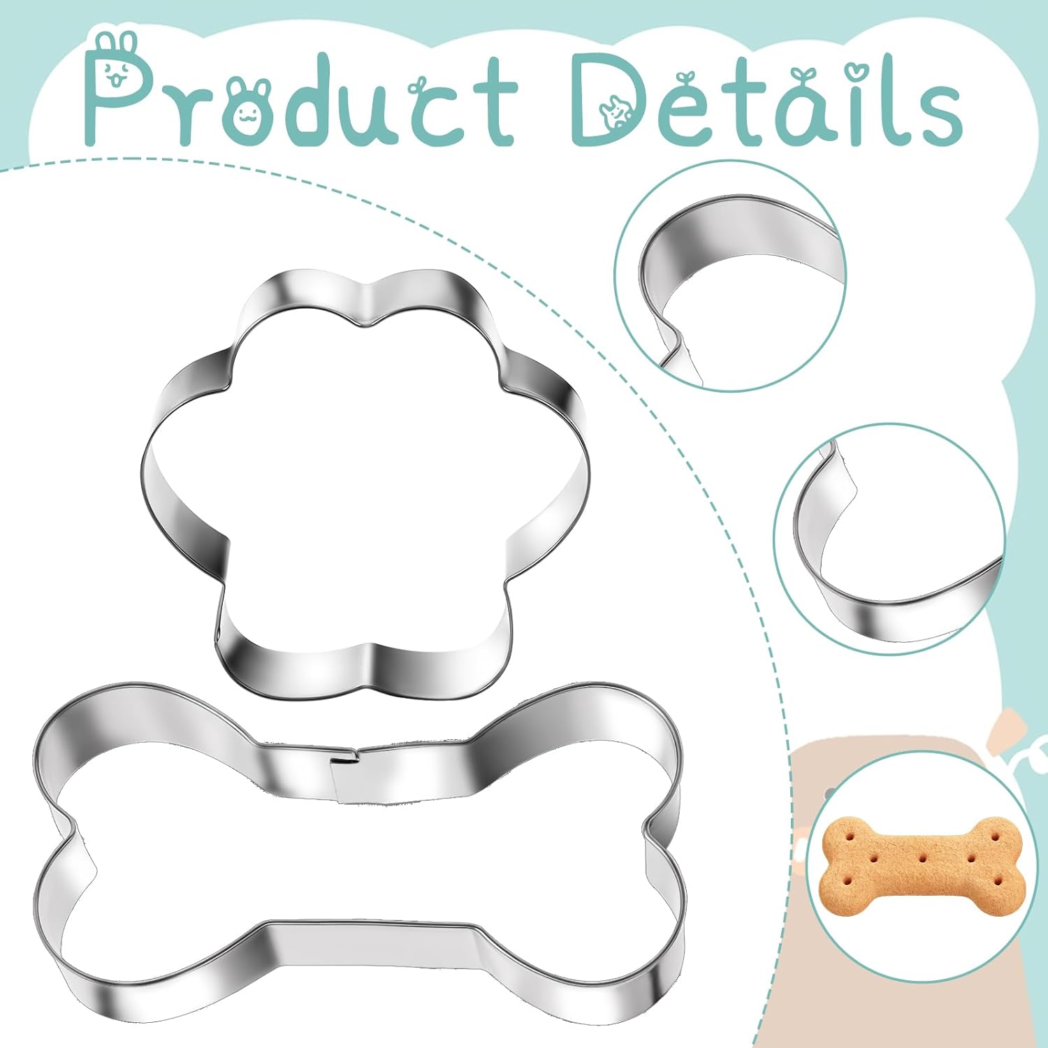6 PCS Bone and Dog Footprints Cookie Cutters Set 3 Sizes Stainless Steel Dog Bone Cookie Cutter DogsTreat Cutters Dogs Shaped Cookies Cutter for Homemade Baking Theme Party Cat Homemade Treats Silv - Image 3