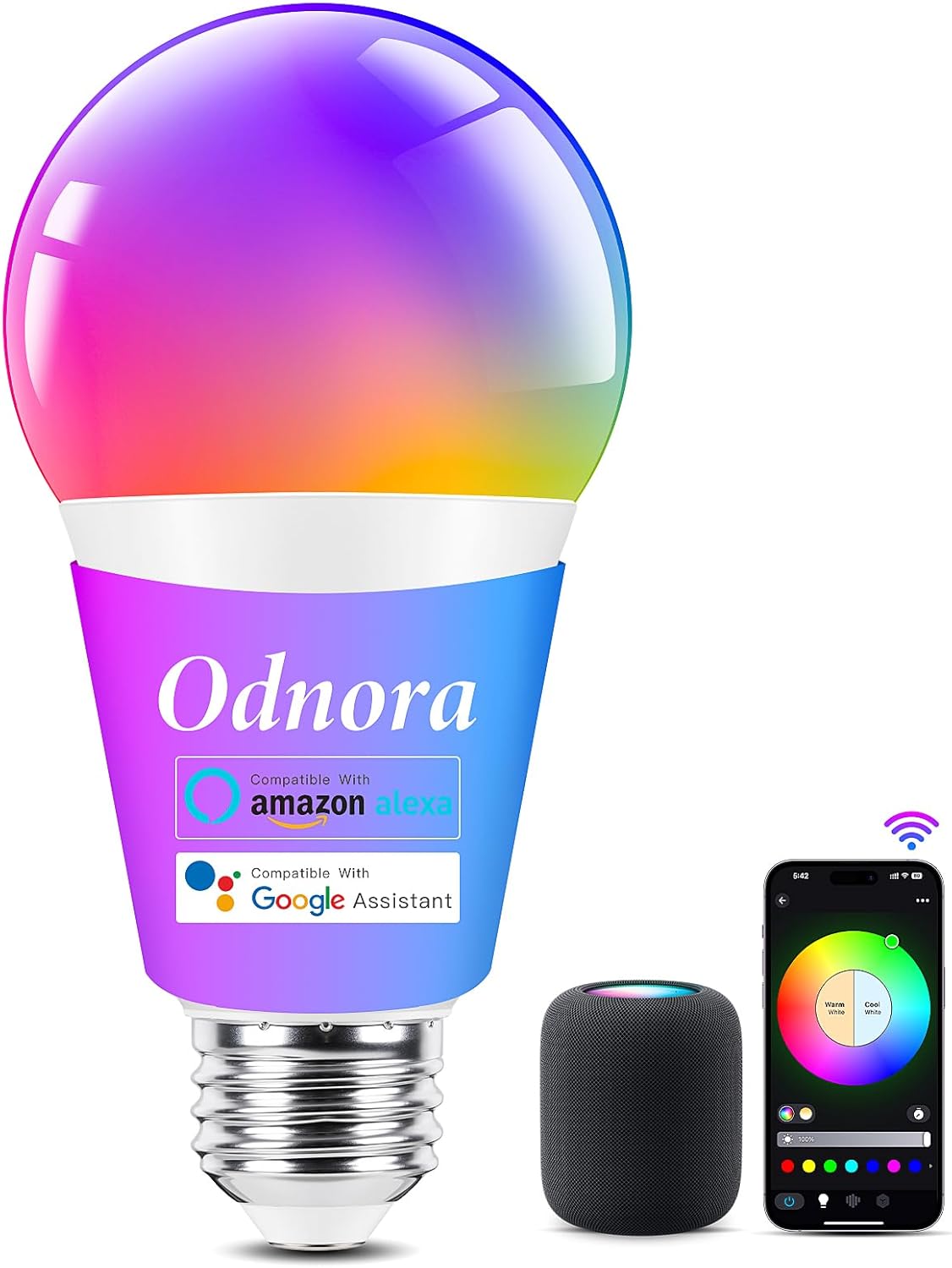 LED Smart Light Bulbs, Color Changing Light Bulb 9W, Compatible with Alexa & Google Assistant, 2.4GHz Bluetooth WiFi Light Bulbs, 16 Million Colors RGBTW A19 60W Equivalent Bulb, 800LM, 1 Pack