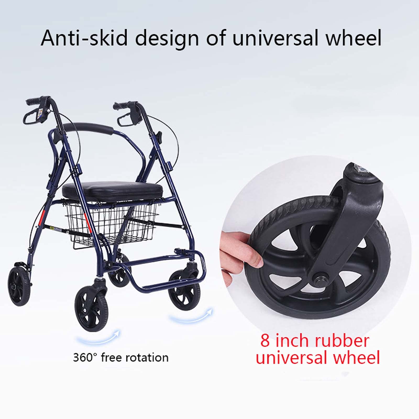 Składany Chodzik Typu Rollator, Wytrzymały Chodzik Typu Rollator Z Siedziskiem, Bariatryczny Chodzik Typu Roller, Obsługuje Do 300 Funtów, Duże 8-Calowe Koła