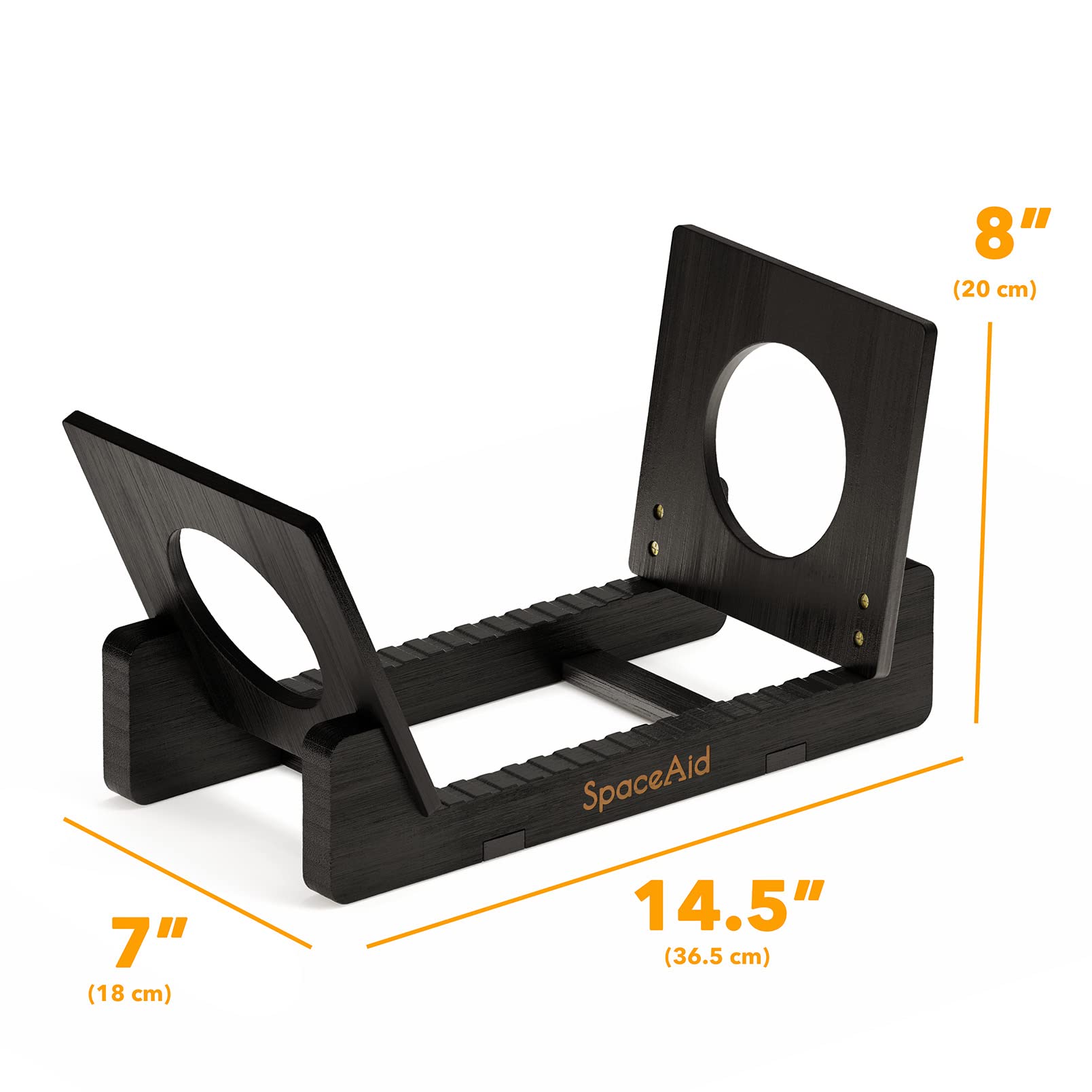 SpaceAid Soporte de almacenamiento de discos de vinilo, apila hasta 50 álbumes, organizador de bambú sólido, accesorios de discos de vinilo (negro)