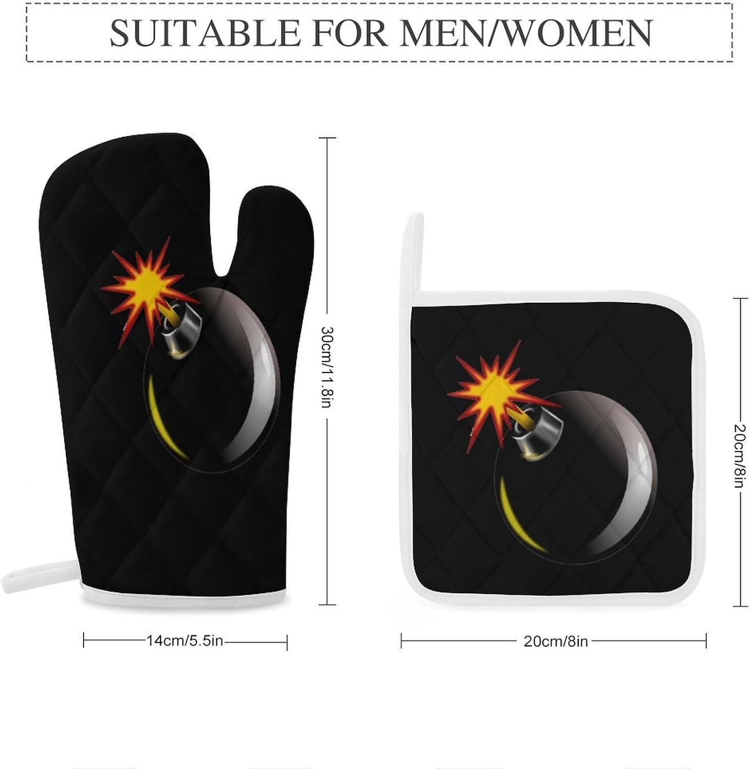 Bomb Exploded Oven Mitts and Pot Holders 4Pcs Set Heat Resistant Cooking Mitts Hot Pads