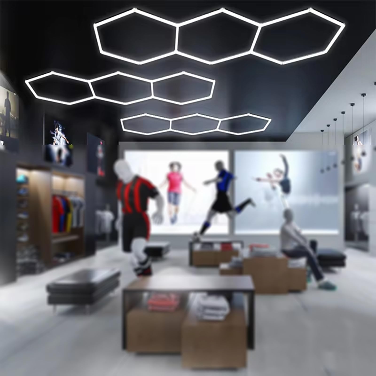 Plafonnier Hexagonal en nid d'abeille 128 W 6 500 K 3 lumières LED hexagonales pour garages, gymnases, sous-sols, entrepôts, ateliers de détail Automobile