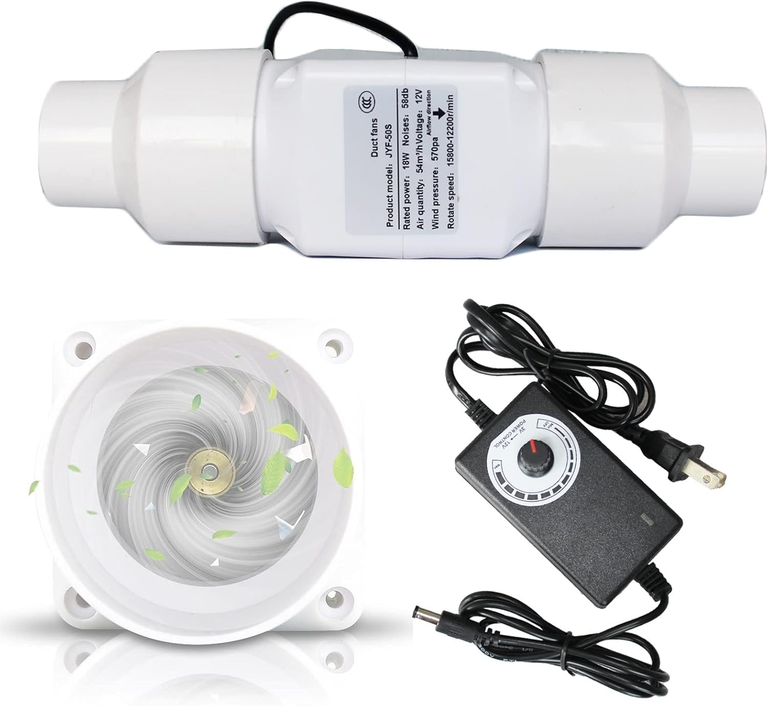2 Inch Small Duct Fan with PVC Pipe Adapter 18W 12V 32 Cfm Inline Fan Ventilation Exhaust Blower for Booster Basement Attic Kitchen (Color : Adjustable Speed, Size : 50-40mm)