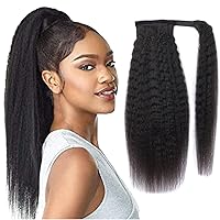 Vista 42 de Human Hair Water Wave Drawstring Ponytail Extensions - Natural Black Corn Wave for Black Women - Clip in Extensions (20")