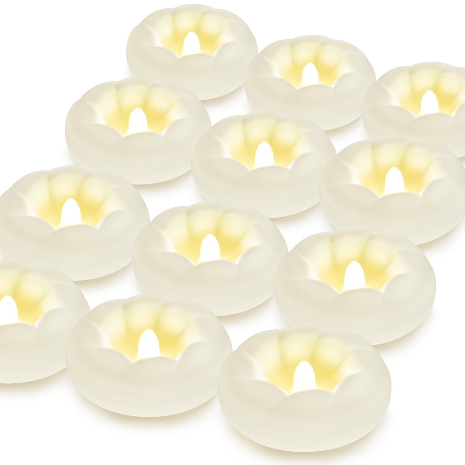 12Pack Flameless Led Floating Candles, 3” Plastic Battery Operated Flickering Waterproof Tealights for Cylinder Vases, Centerpieces at Wedding, Party, Pool, Holiday (Warm White)