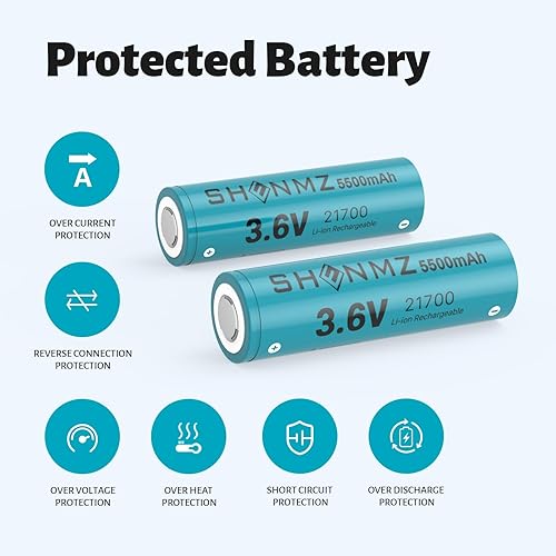 Miniatura 4 de SHENMZ Paquete de 2 baterías para 3.6 V 5500 mAh batería recargable de parte superior plana para dispositivos electrónicos, como linternas LED,