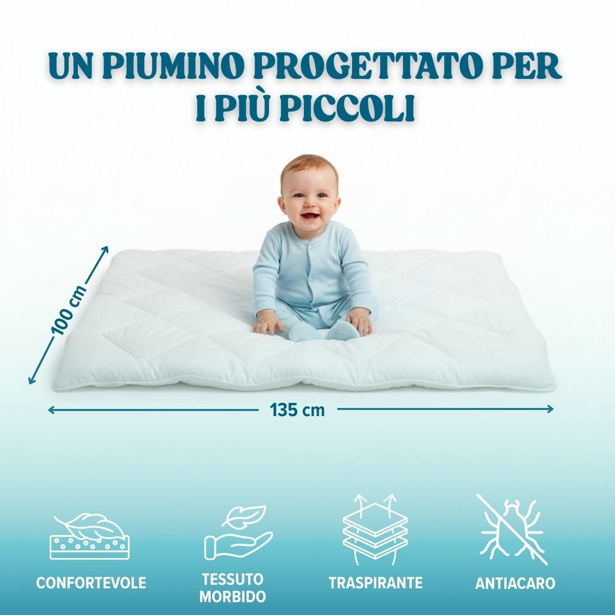 DREAMWAY Piumino per Bambino 300 g/m² – 100x135 cm per Lettino70x140 cm – Anallergico, Antiacaro, Morbido e Traspirante – 100% Microfibra – Certificato OEKO-TEX®