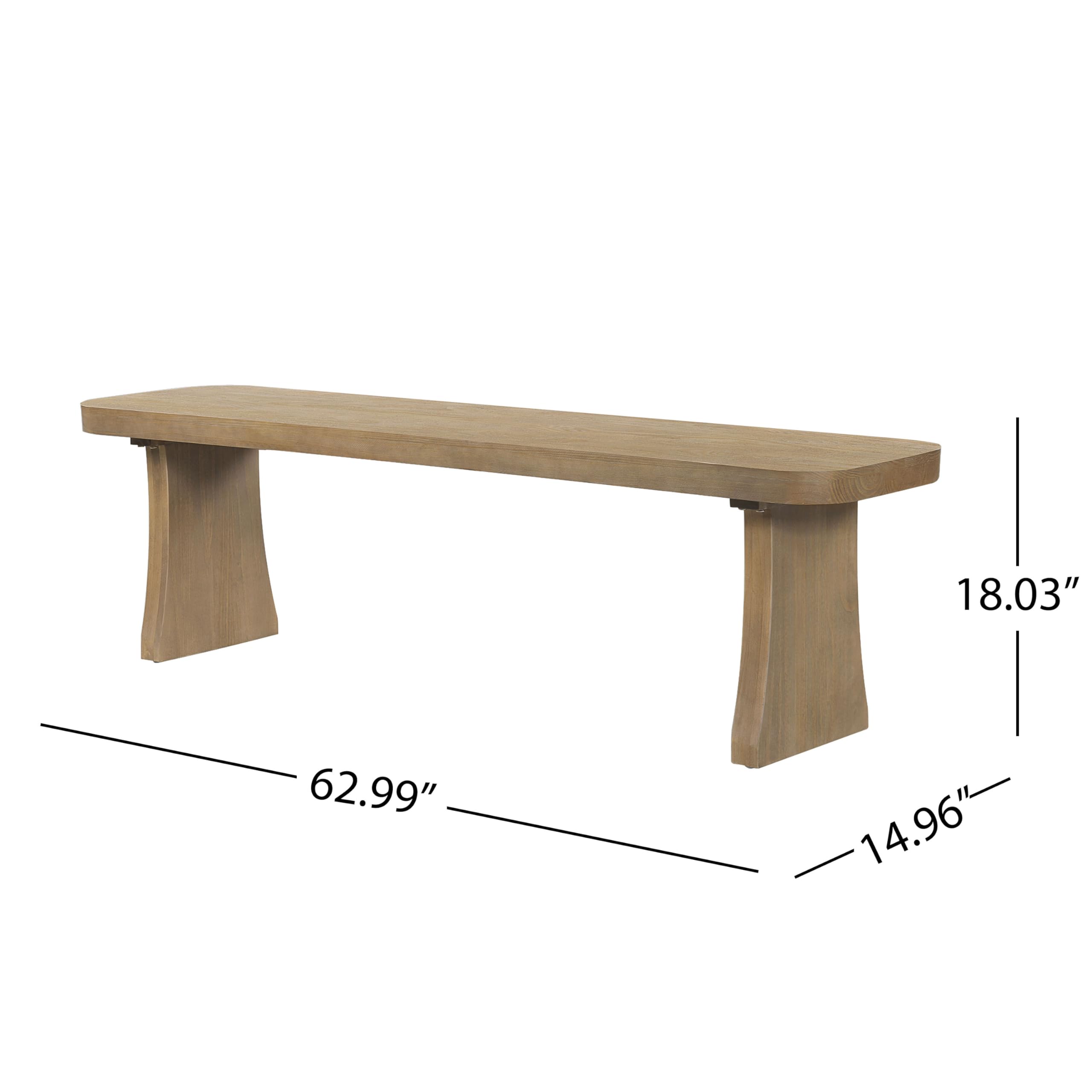 Solid Pine Wood Dining Bench with Flared Trouser Legs, 62.9 Inch Long Seat Supports 3 People, 350 LBS Weight Capacity Indoor Bench for Kitchen, Dining Room & Living Room