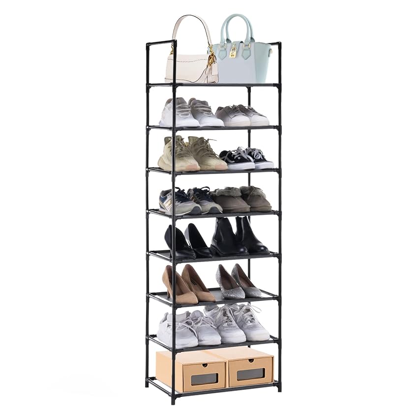 Immagine del prodotto YOUDENOVA Scarpiera Salvaspazio a 8 Ripiani, Scaffale Portascarpe Slim, Struttura in Metallo, Ripiani in Tessuto TNT, per 16-20 Paia, Ingresso Soggiorno Camera da Letto, 46 x 28 x 145 cm Nero