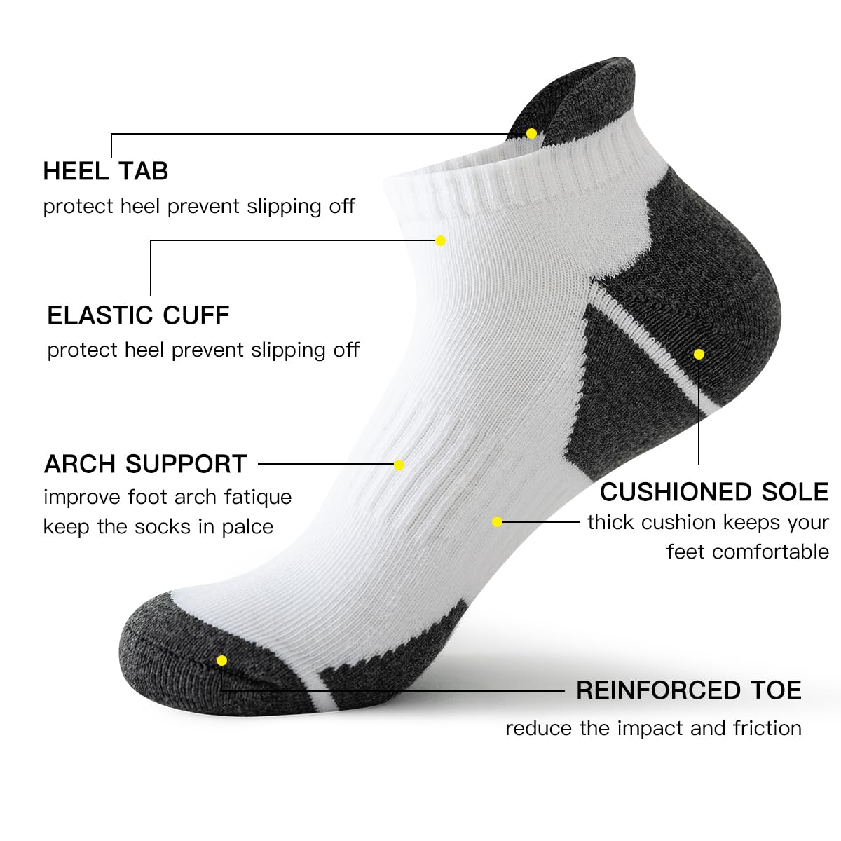 JOYNÉE 10 pares de calcetines de tobillo para hombre, calcetines atléticos para correr con pestaña de corte bajo para hombre