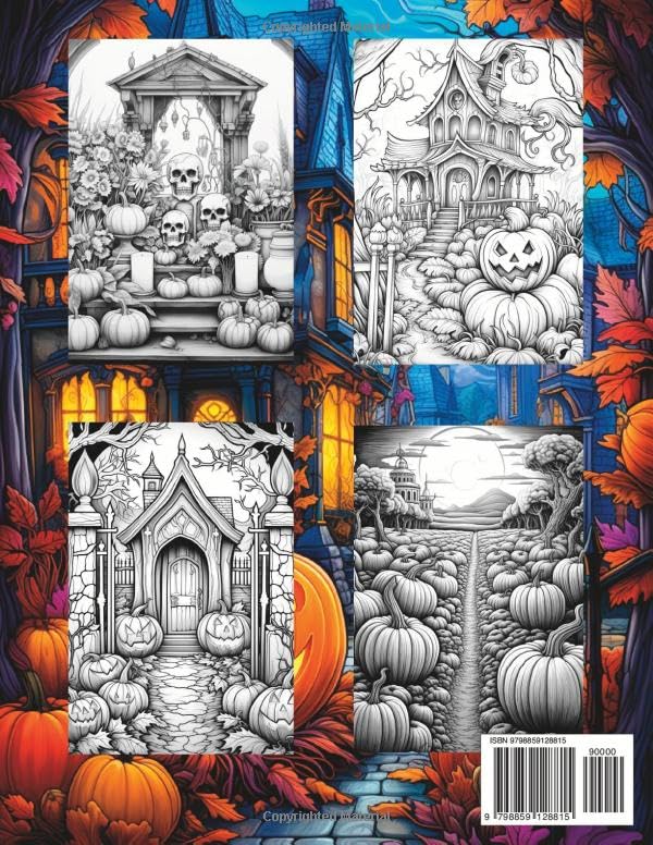 Fantasy Coloring Book Halloween Town Special Edition: For Adults and Teens | Black Line and Grayscale Images of Halloween Scenes (The Enchanting World of Halloween Coloring Books) - Image 2