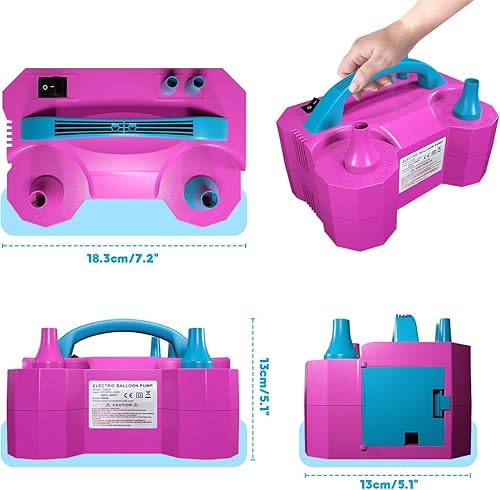 Miniatura 6 de Bomba eléctrica para globos, bomba eléctrica portátil de globo de aire de doble boquilla, bomba de soplador de aire de 110 V 600 W, inflador de