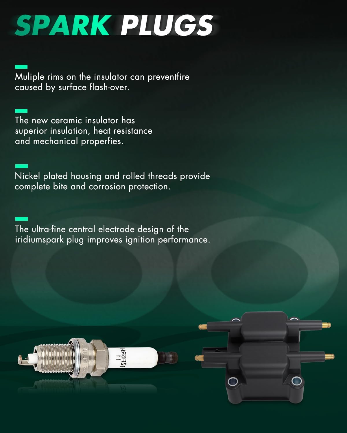 SCITOO Ignition Coil Coils & Iridium Spark Plugs fit for Chrysler PT Cruiser 2.4L 2001 2002 2003 UF403 1 ignition coils wilth 4 iridium Spark Plugs