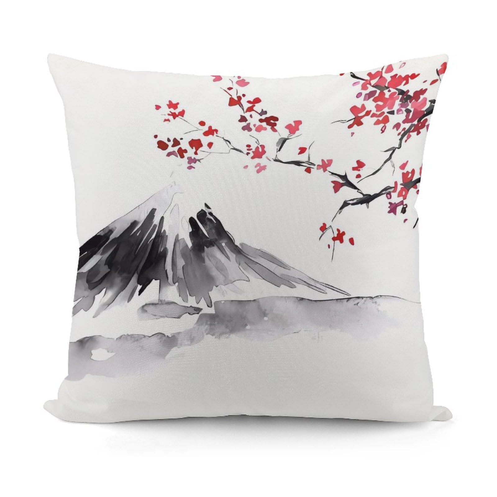 FekiLoot Japanese Mount Red Sun Plush Cushion Covers, Double-Sided Throw Pillow Covers with Invisible Zipper, Comfortable Soft Square Cushion Cases for Sofa Bedroom Living Room 18x18 Inch (45x45cm)