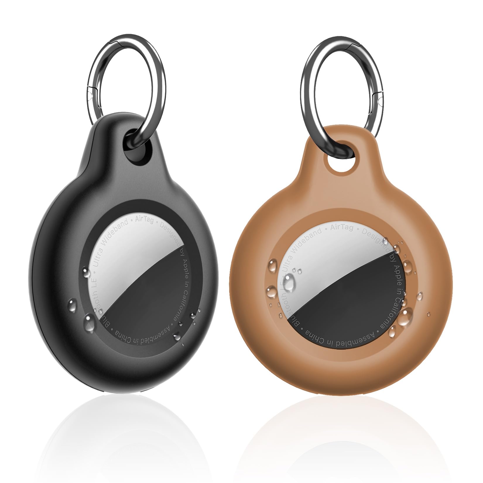 SUPFINE Design for Airtag Holder Waterproof,2 Pack Air Tag Keychain,Full Body Protective Tracker Case with Loop Key Ring,IPX8 Cover for Wallet,Luggage,Cat,Dog,Pets,for Item Finder(Black/Brown)