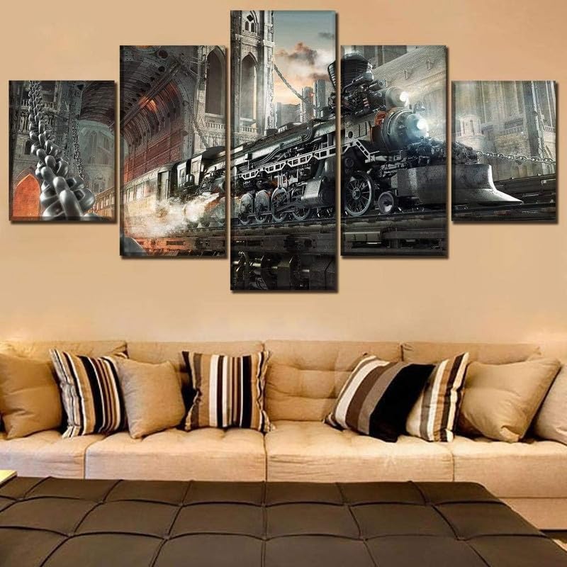 Tableau mural train de science-fiction pour décorer un salon industriel moderne