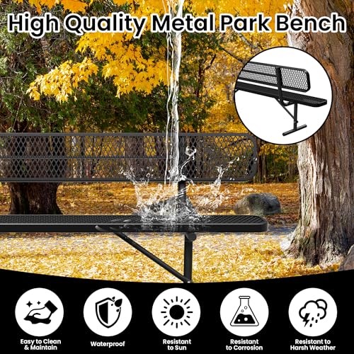 Image of 8 FT Heavy Duty Metal Park Bench for Outside, Black Bench with Backrest,4-6 Person Seat, Outdoor Commercial Metal Mesh Benches for Shopping Mall, Lawn, Park, Deck, Garden, Patio, Porch