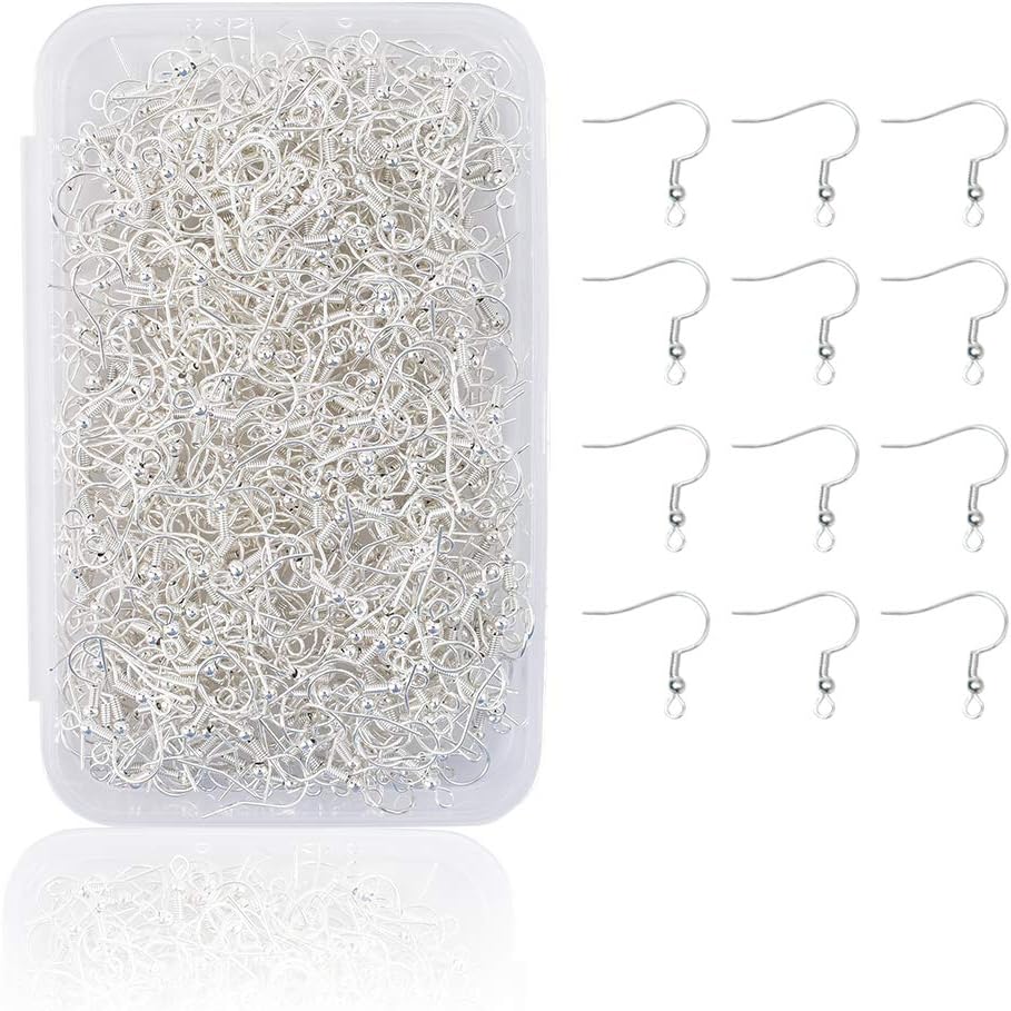 HUIANER Earring Hooks 500PCS Ear Wires Silver Plated 19mm with Ball and Coil for DIY Jewelry Making(Silver)