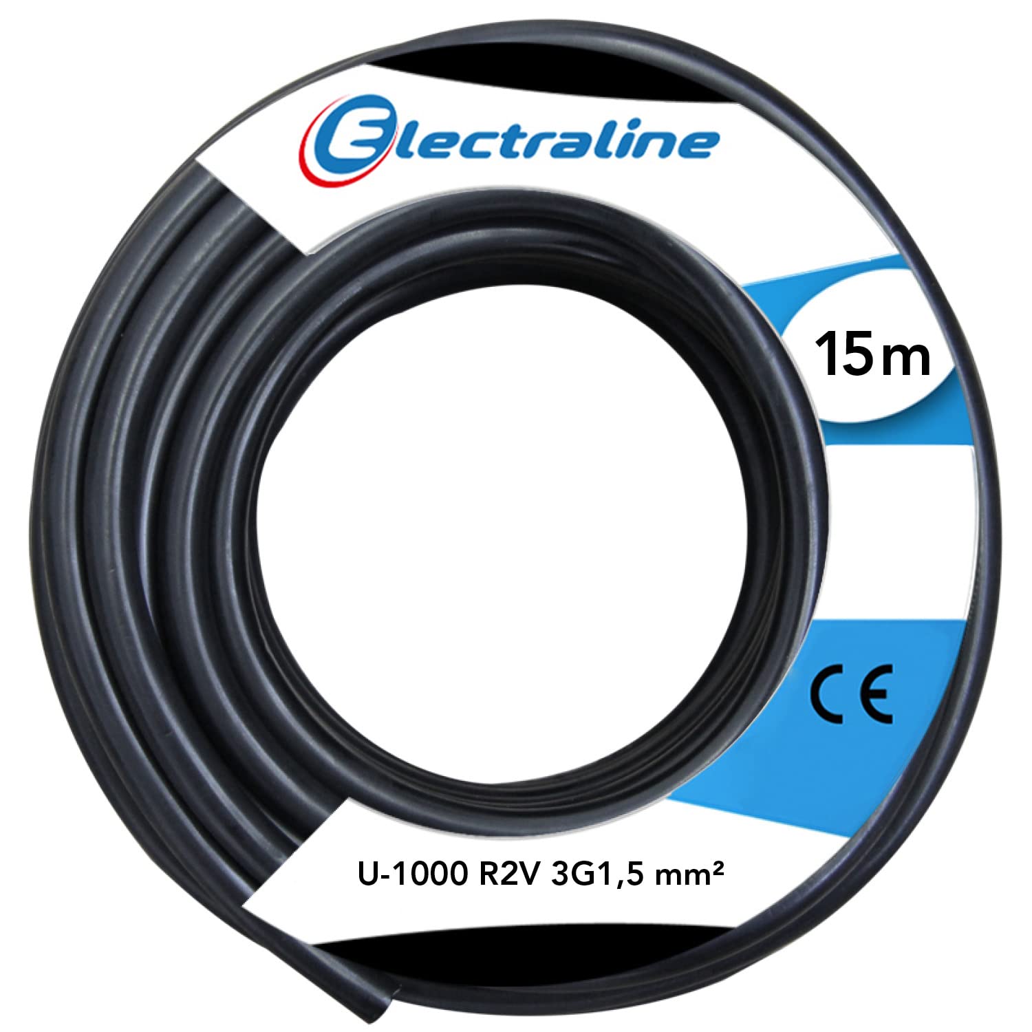 Electraline 20218276D, kabel U-1000 R2V sekcja 3G1,5 mm², długość 15 m, czarny